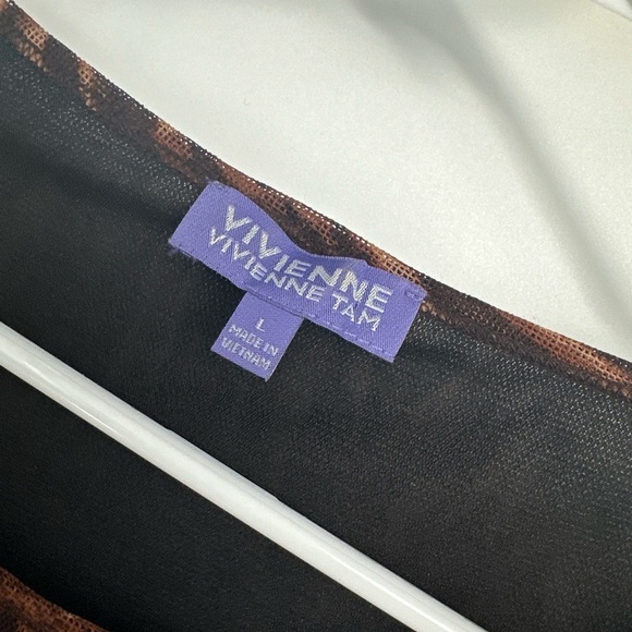 Vivienne Tam Black & Brown Mesh Round Neck Long Sleeve Top Large - Picture 2 of 3